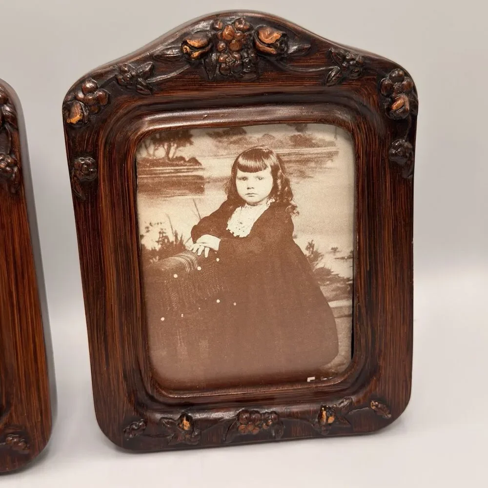 Vintage Carved Wood Picture Frames Matching Pair Yesteryear Floral Ornate